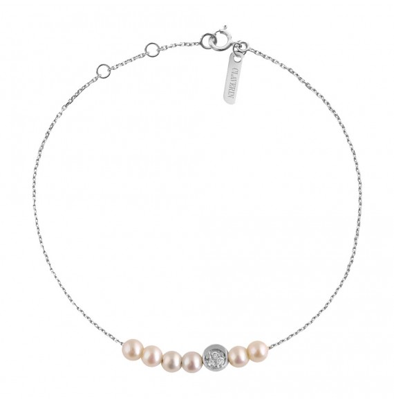 Bracelet Rosary Diamond Moon or blanc et perles blanches