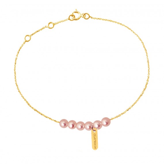 Bracelet Rosary perles roses or jaune